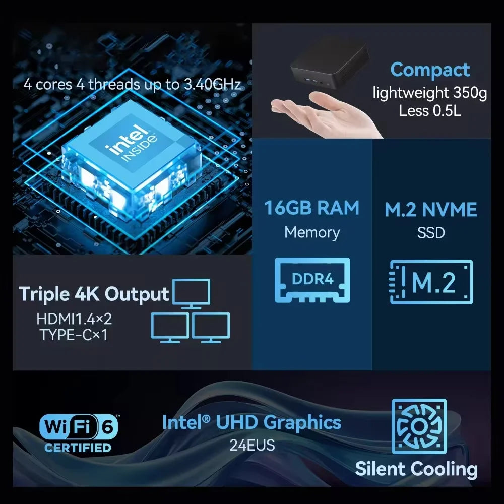 2026 Mini PC Intel Core i9 8950HK Windows 11 UHD Graphics 16GB LPDDR4 1TB 2TB M.2 SSD WiFi 6 BT5.2 Desktop PC Office Computer